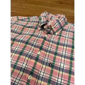 Brooks Brothers 346 Men's Indian Madras Pink Plaid Shirt Short Sleeve Size Small